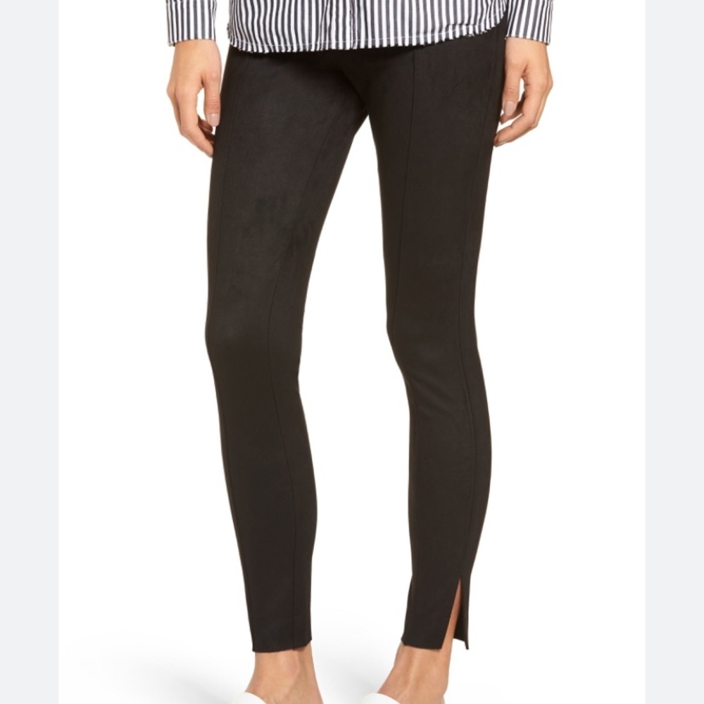 Zeza B By Hue Side Slit Faux Suede Leggings